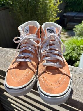 Vans Women’s Orange High-Top Sneakers with White Stripe